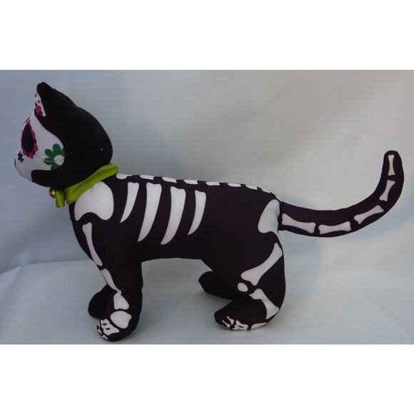 Day of the Dead Skeleton Cat Dia De Los Muertos Fabric Stuffie Toy Halloween - Picture 2 of 8
